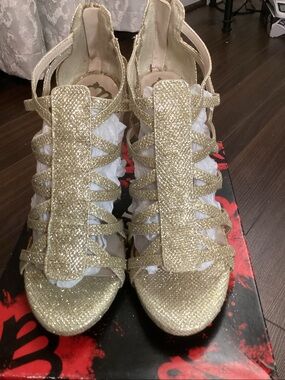 Glitter Strappy Gold Heels for Women